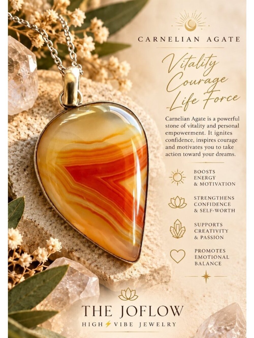 925 Vitality Life Force CARNELIAN AGATE Pendant Necklace
